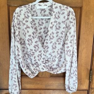 ASTR Women's Floral Blouse - Cream and Brown